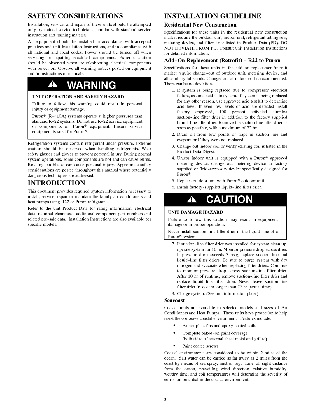 Bryant R-22 service manual Safety Considerations, Introduction, Installation Guideline 