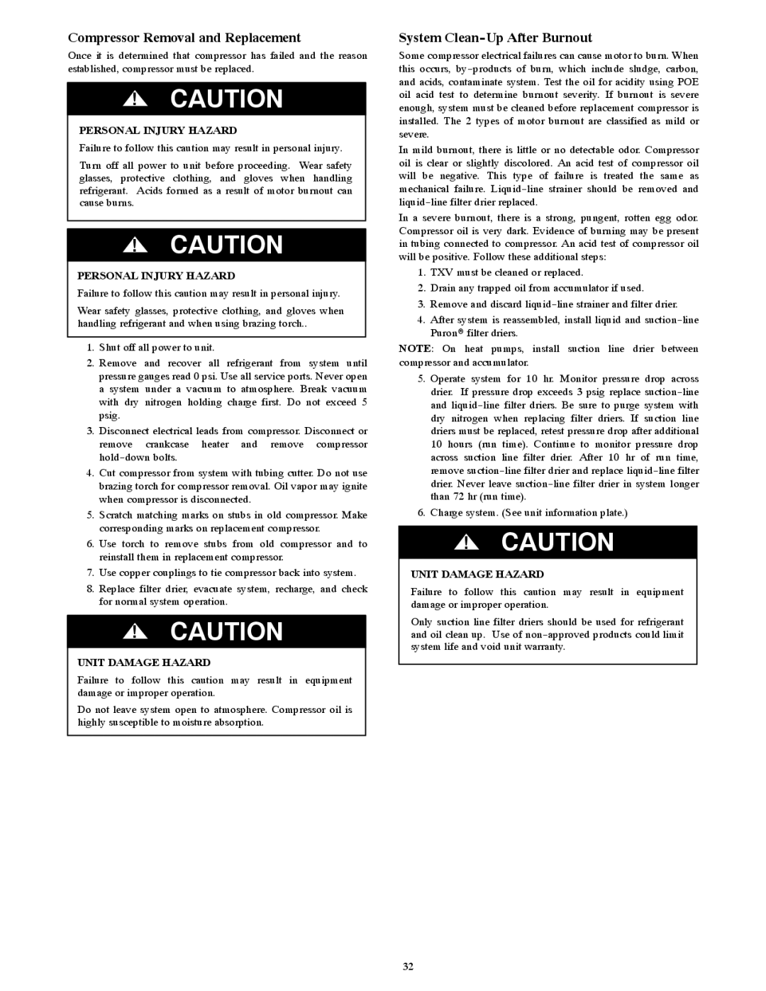 Bryant R-22 service manual Compressor Removal and Replacement, System Clean-Up After Burnout 