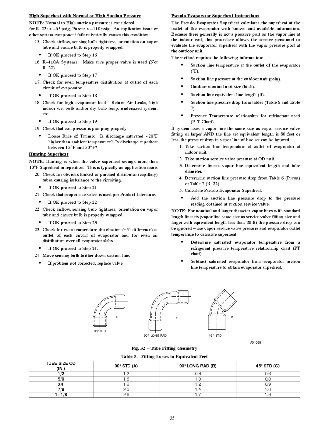 Bryant R-22 service manual High Superheat with Normal or High Suction Pressure, Hunting Superheat 