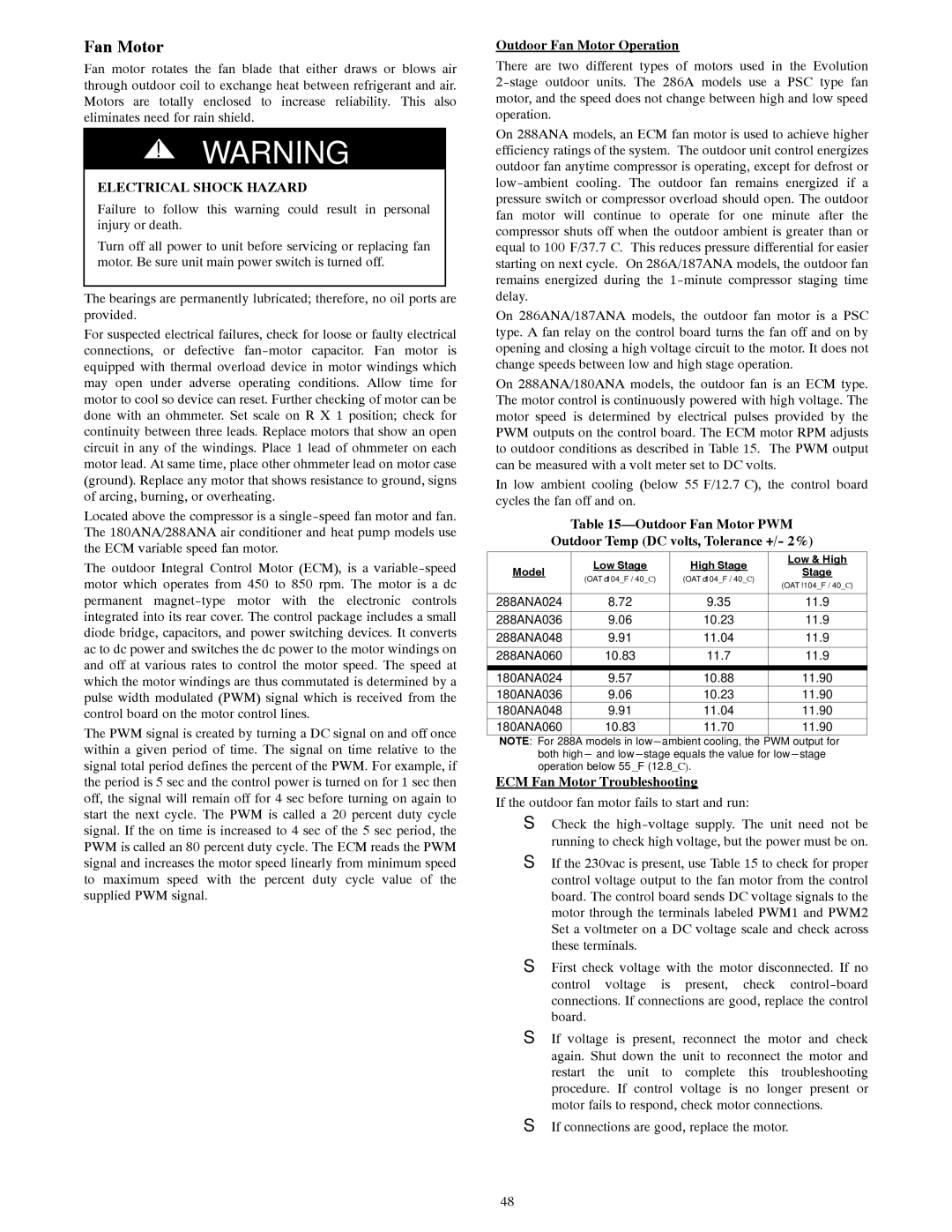 Bryant R-22 service manual Outdoor Fan Motor Operation, ECM Fan Motor Troubleshooting 