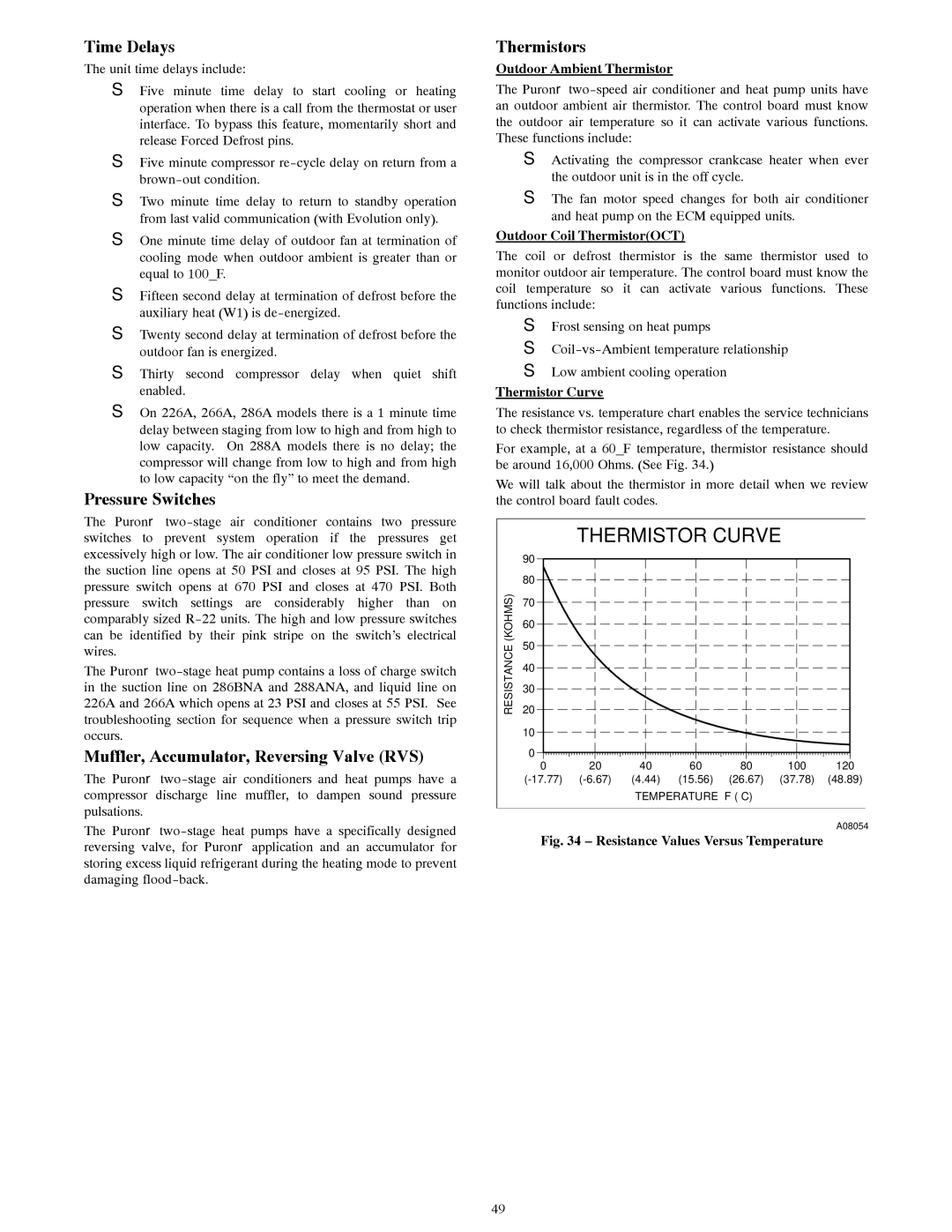 Bryant R-22 service manual Time Delays, Muffler, Accumulator, Reversing Valve RVS, Thermistors 