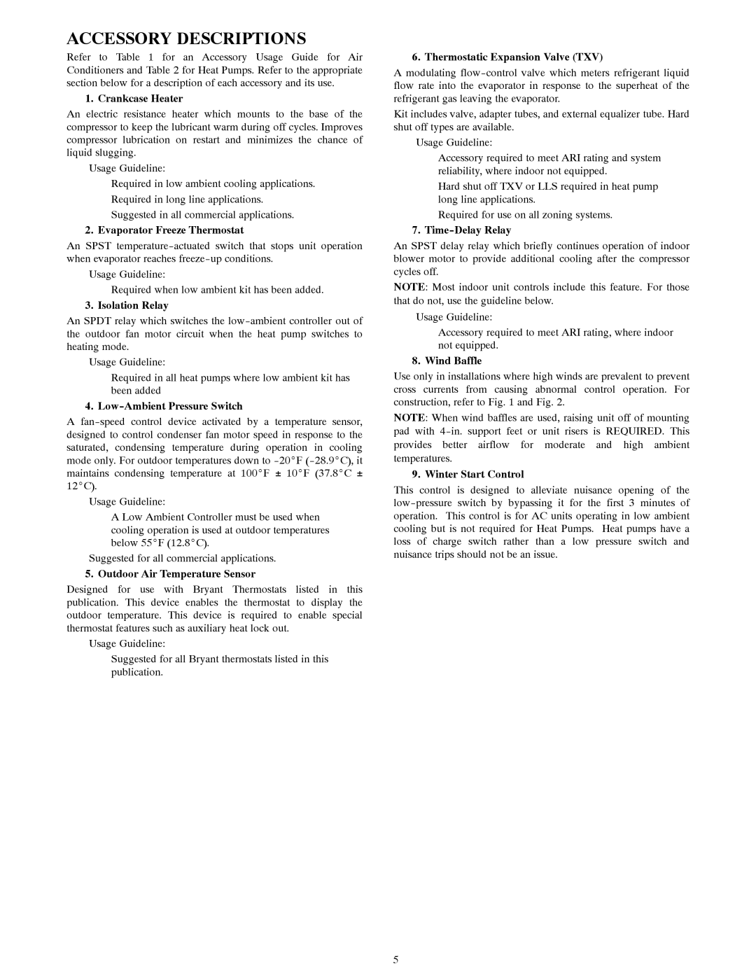 Bryant R-22 service manual Accessory Descriptions 