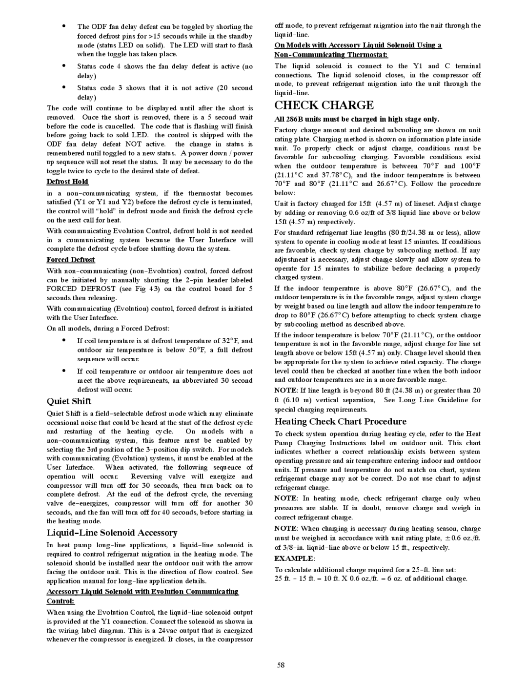 Bryant R-22 service manual Heating Check Chart Procedure, All 286B units must be charged in high stage only 