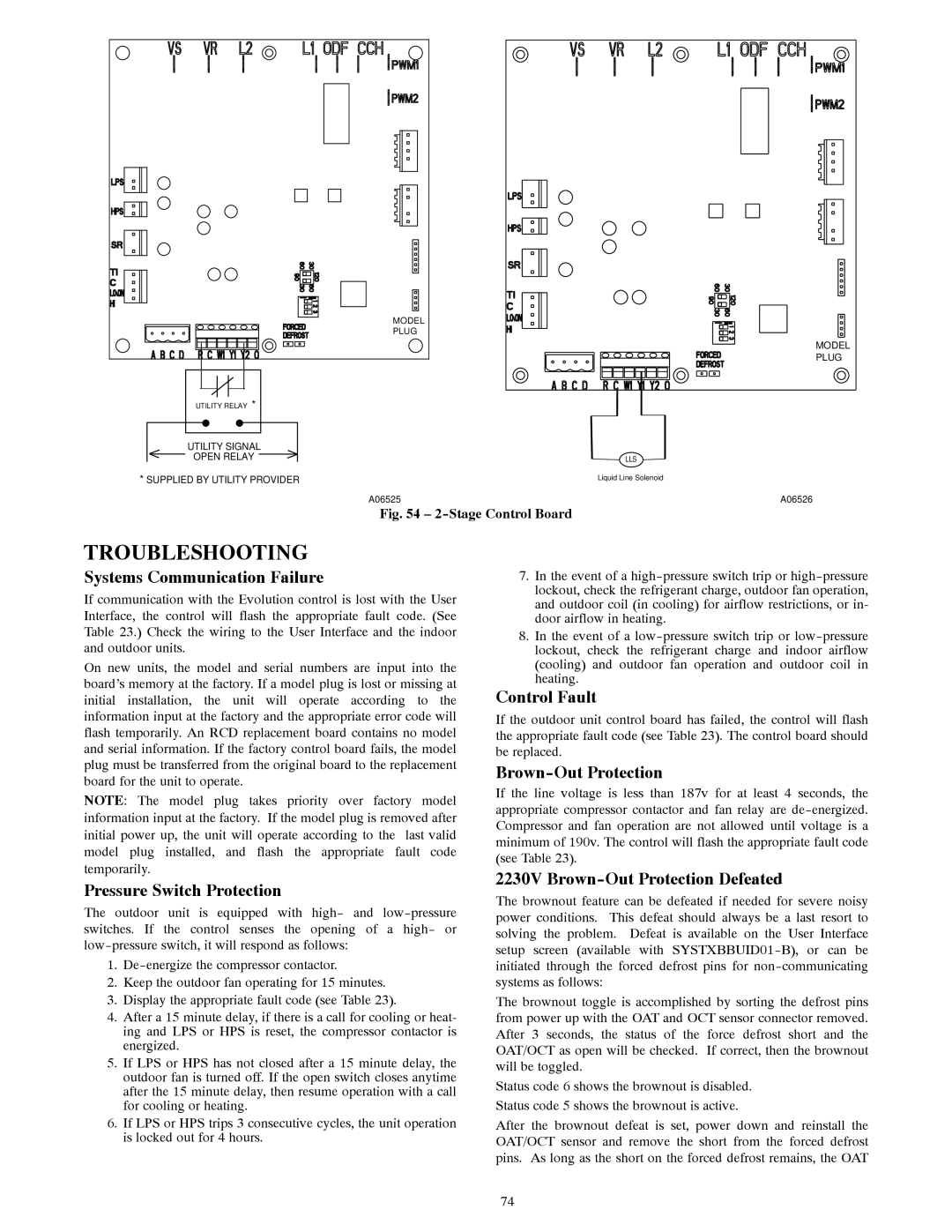 Bryant R-22 service manual 2230V Brown-Out Protection Defeated, Stage Control Board 