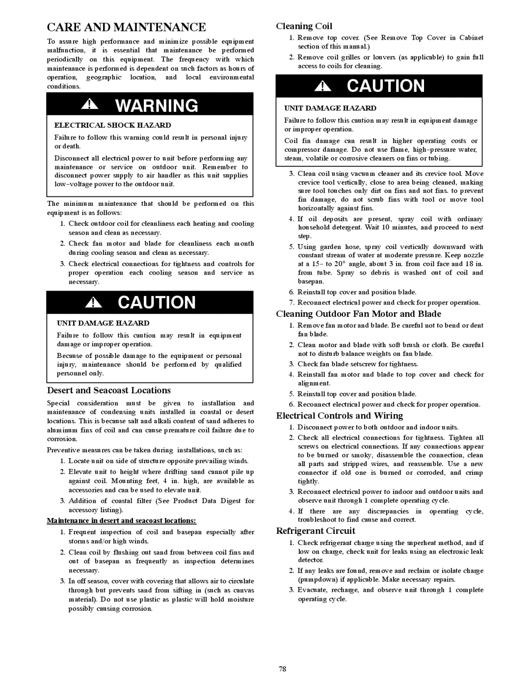 Bryant R-22 service manual Care and Maintenance 