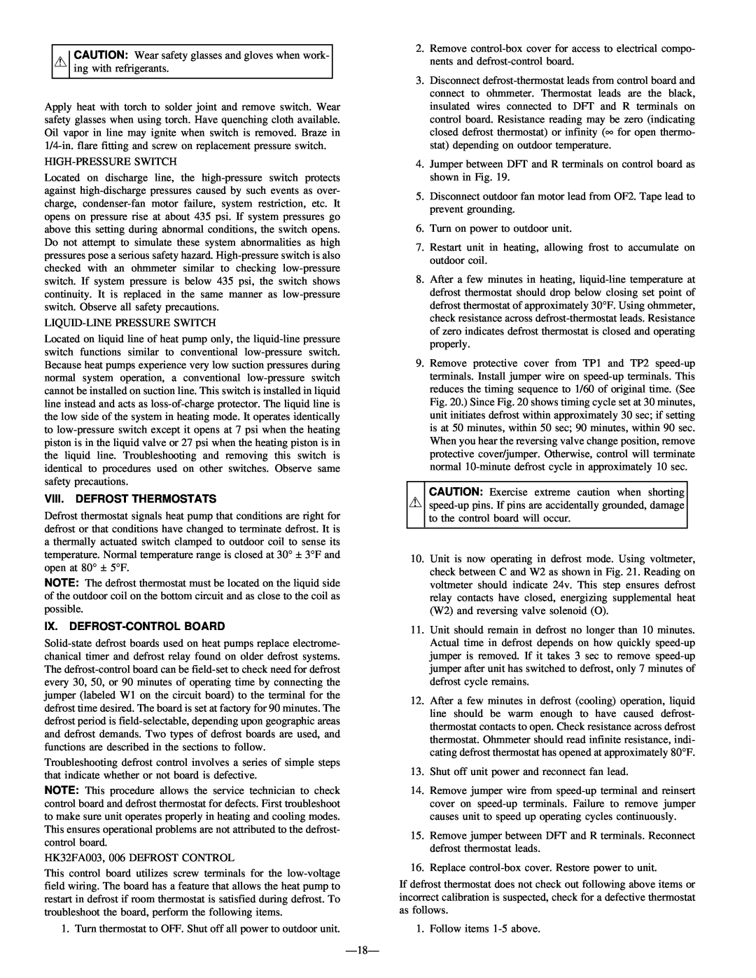 Bryant R-22 service manual Viii. Defrost Thermostats, Ix. Defrost-Controlboard 