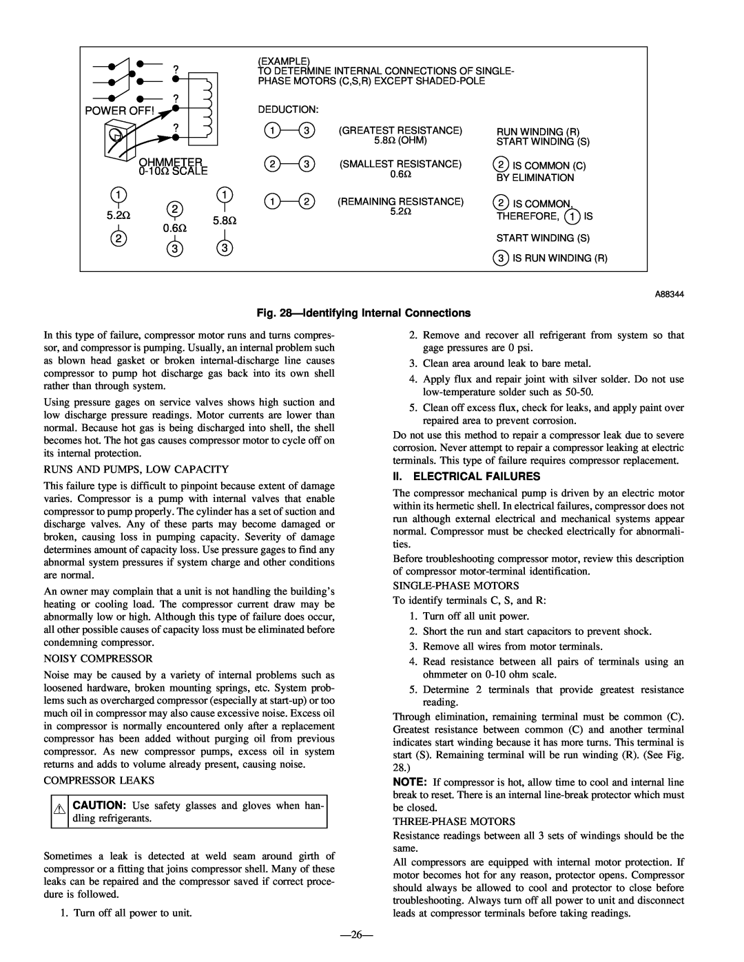 Bryant R-22 service manual IdentifyingInternal Connections, Ii. Electrical Failures 