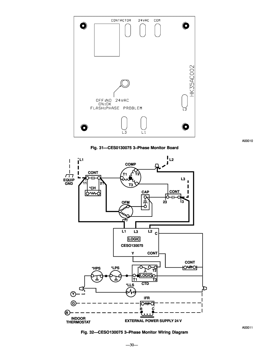 Bryant R-22 service manual CES0130075 3–PhaseMonitor Board, CESO130075 3–PhaseMonitor Wiring Diagram 