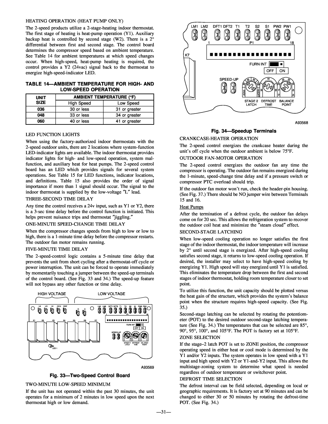 Bryant R-22 service manual Ambienttemperature For High- And, Low-Speedoperation, Two-SpeedControl Board, SpeedupTerminals 