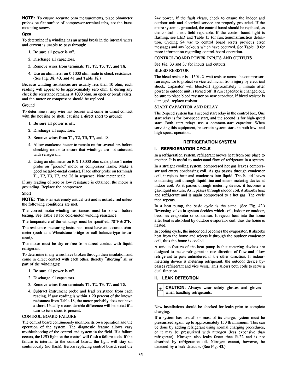 Bryant R-22 service manual Refrigeration System I. Refrigeration Cycle, Ii. Leak Detection 