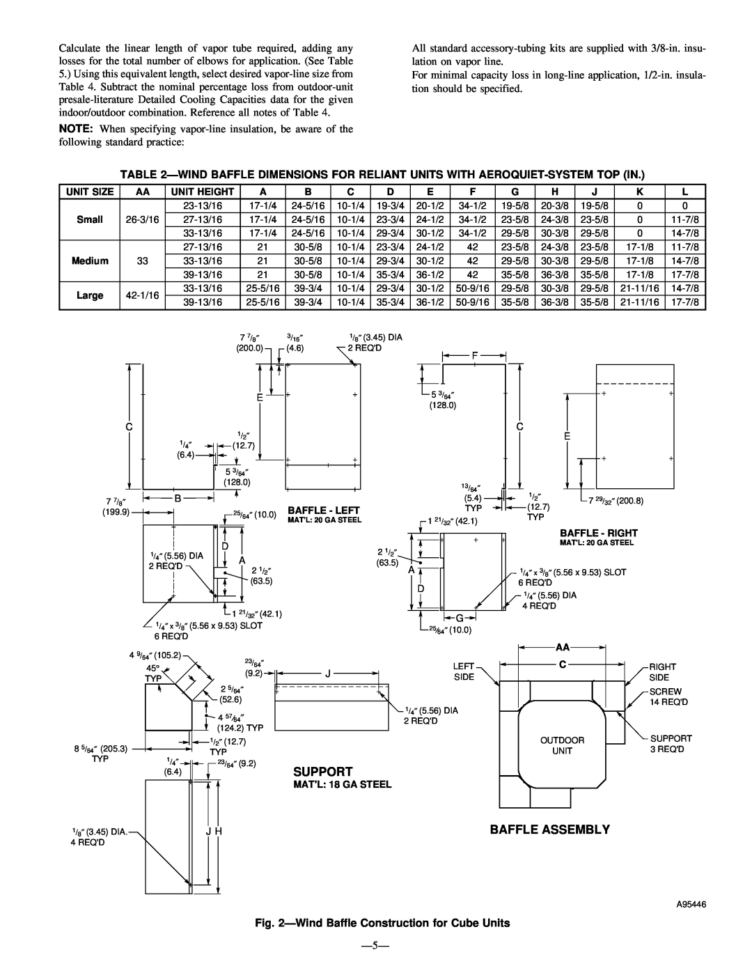 Bryant R-22 service manual WindBaffle Construction for Cube Units, Support, Baffle Assembly 