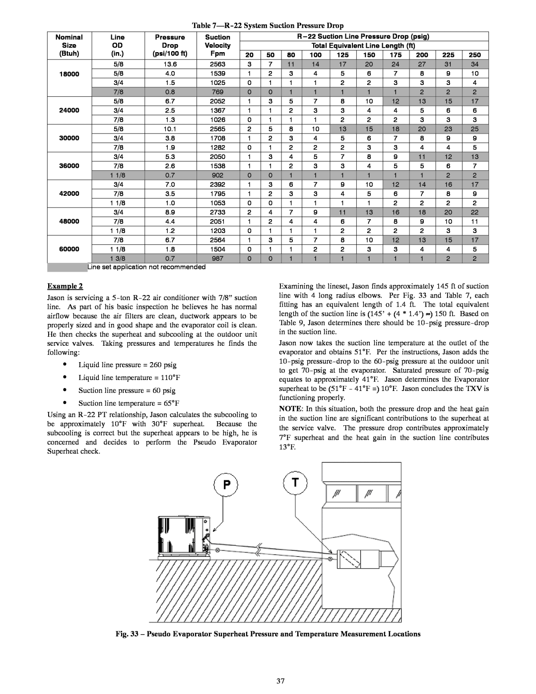 Bryant service manual R-22System Suction Pressure Drop, Example 