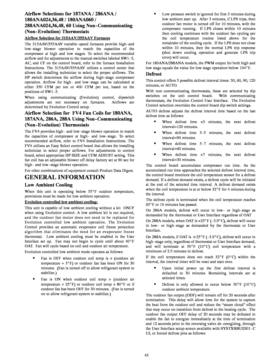 Bryant R-22 service manual General Information, Low Ambient Cooling, Defrost 