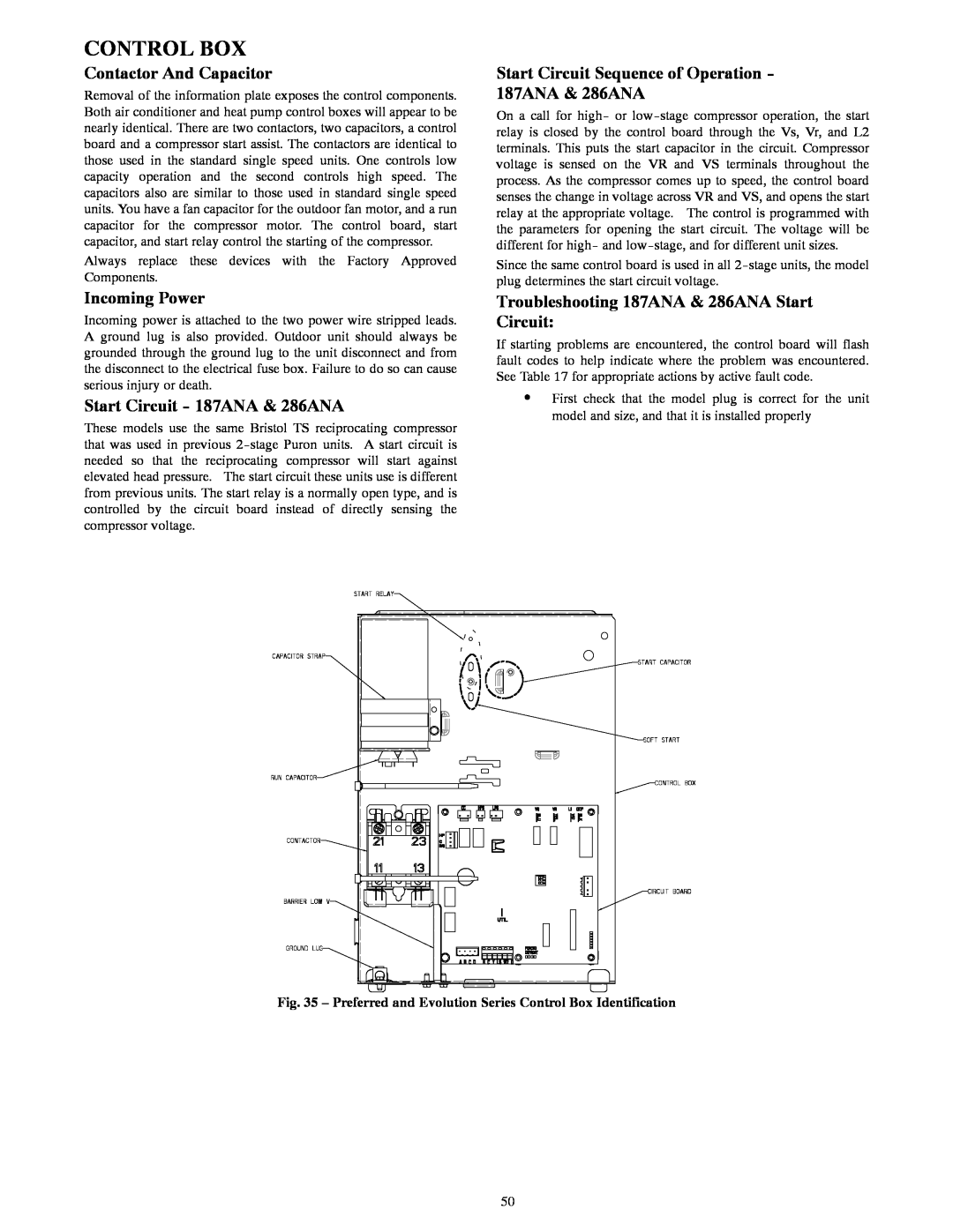 Bryant R-22 service manual Control Box, Contactor And Capacitor, Incoming Power, Start Circuit - 187ANA & 286ANA 