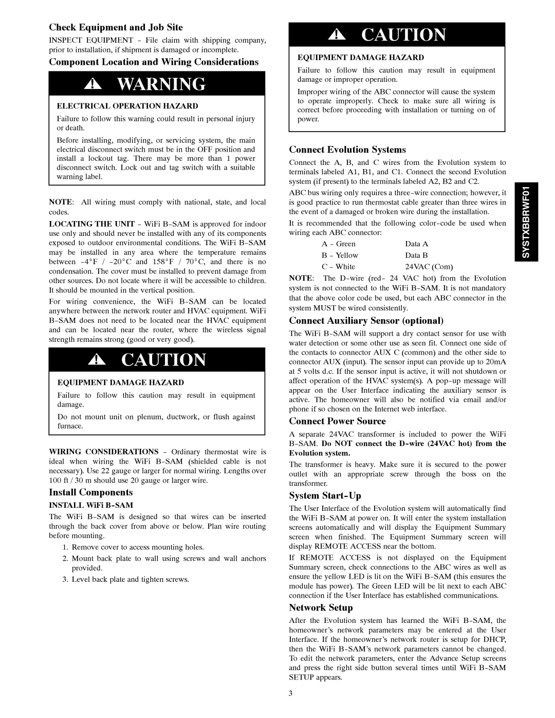 Bryant SYSTXBBRWF01 Check Equipment and Job Site, Component Location and Wiring Considerations, Install Components 