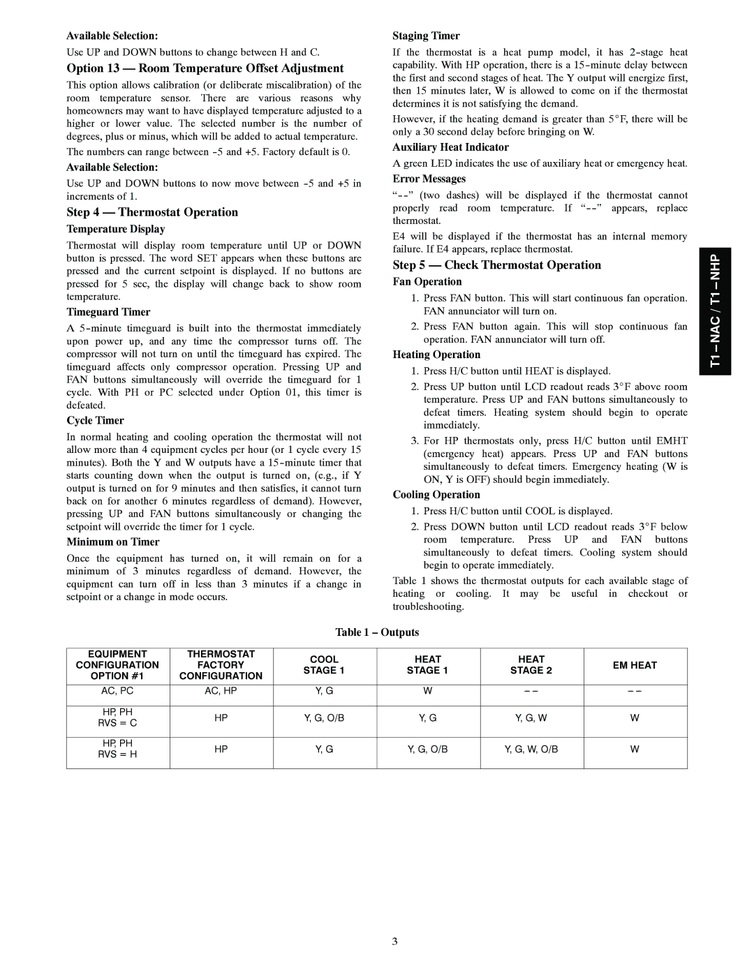 Bryant T1--NHP, T1--NAC Option 13 Room Temperature Offset Adjustment, Check Thermostat Operation 