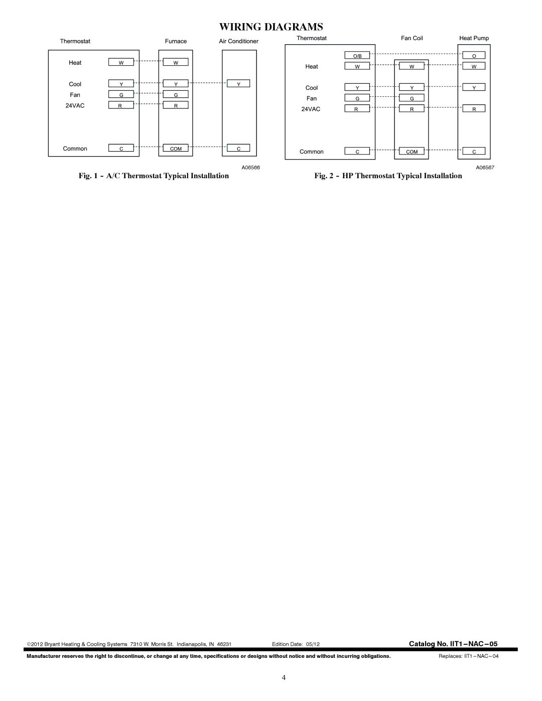 Bryant T1-NAC installation instructions Wiring Diagrams, C Thermostat Typical Installation 