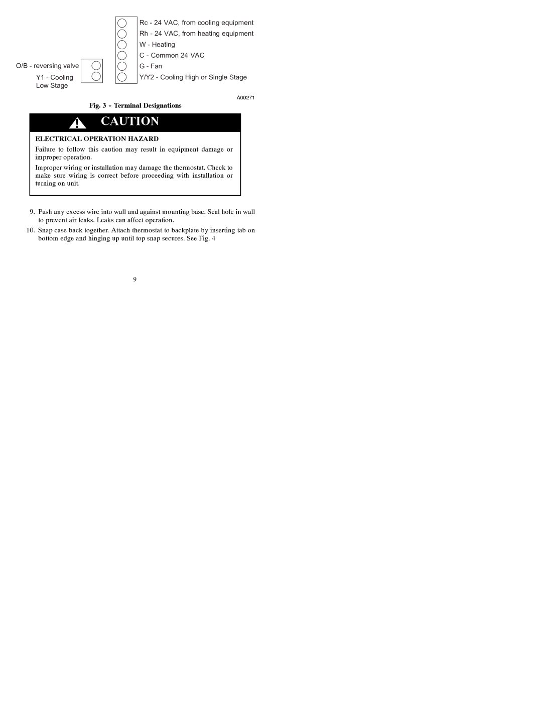 Bryant T2-PAC installation instructions Terminal Designations 