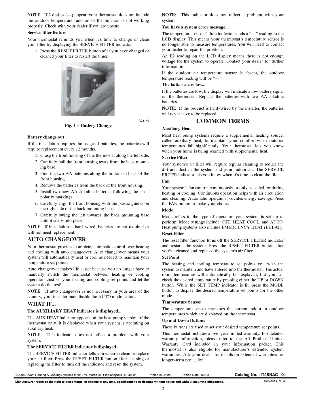 Bryant T2SNAC01, T2SNHP01 installation instructions Common Terms 