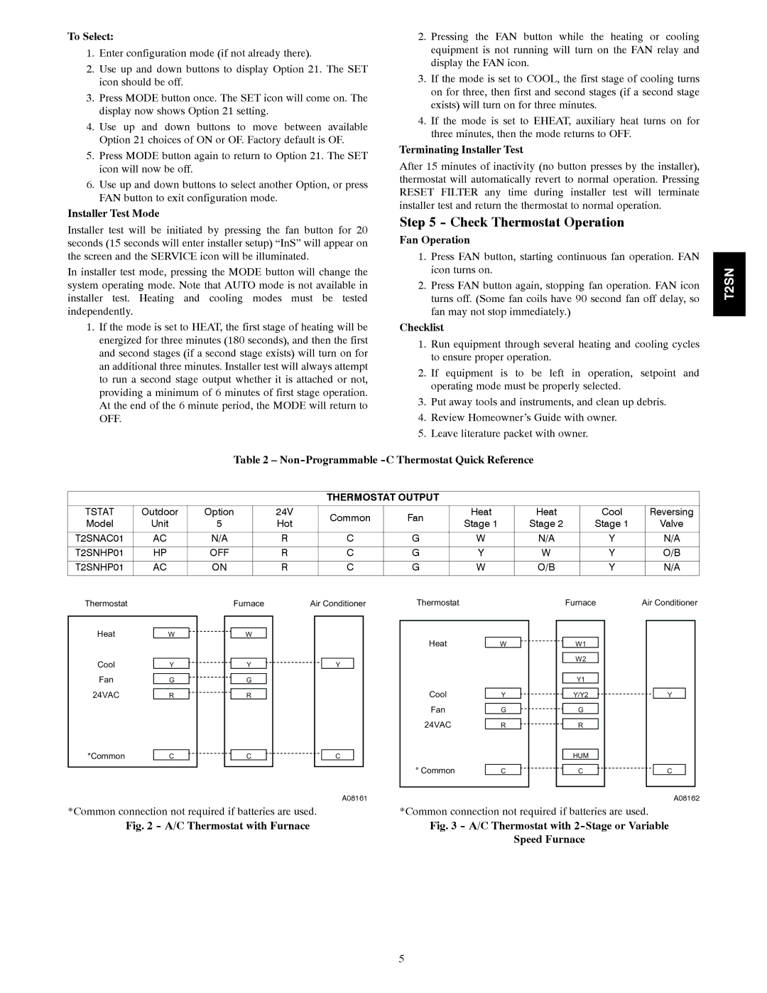 Bryant T2SNHP01, T2SNAC01 installation instructions Check Thermostat Operation 