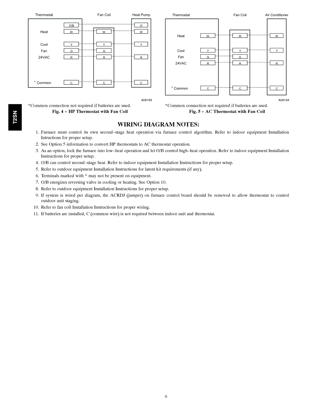 Bryant T2SNAC01, T2SNHP01 installation instructions Wiring Diagram Notes, HP Thermostat with Fan Coil 