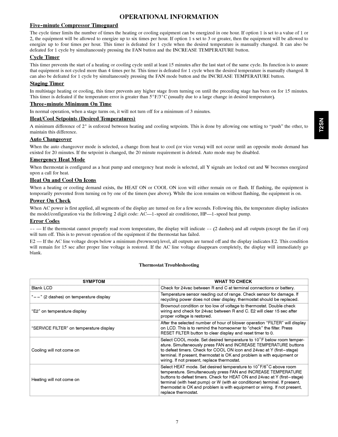 Bryant T2SNHP01, T2SNAC01 installation instructions Operational Information 