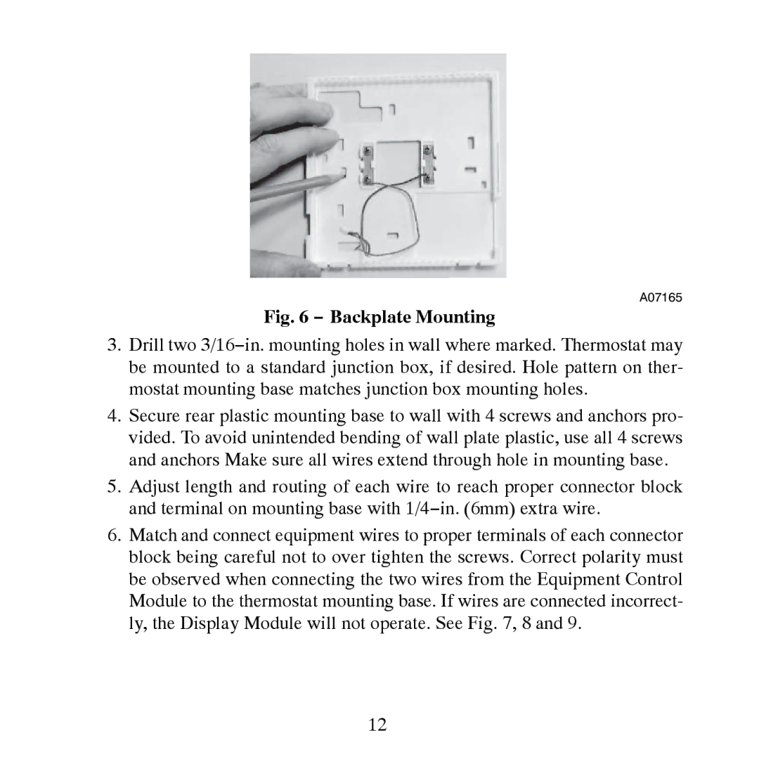 Bryant T6-NHP, T6-PAC, T6-NAC, T6-PHP installation instructions Backplate Mounting 