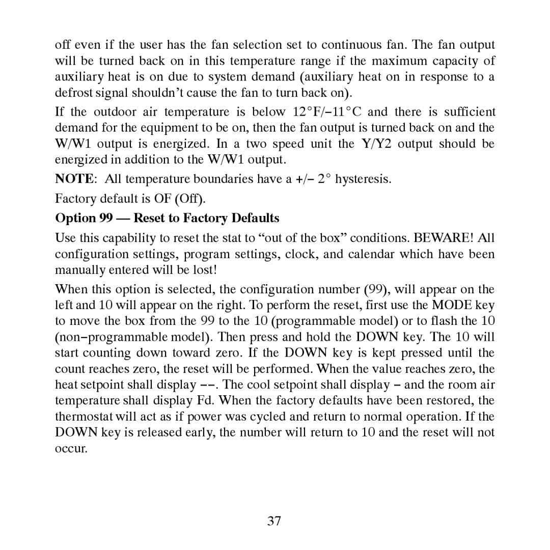 Bryant T6-PHP, T6-PAC, T6-NAC, T6-NHP installation instructions Option 99 Reset to Factory Defaults 