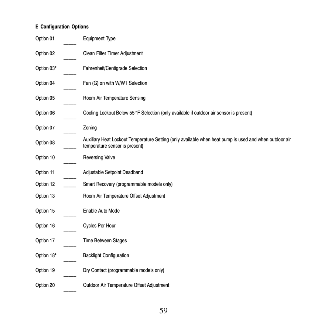 Bryant T6-NAC, T6-PAC, T6-NHP, T6-PHP installation instructions Configuration Options 