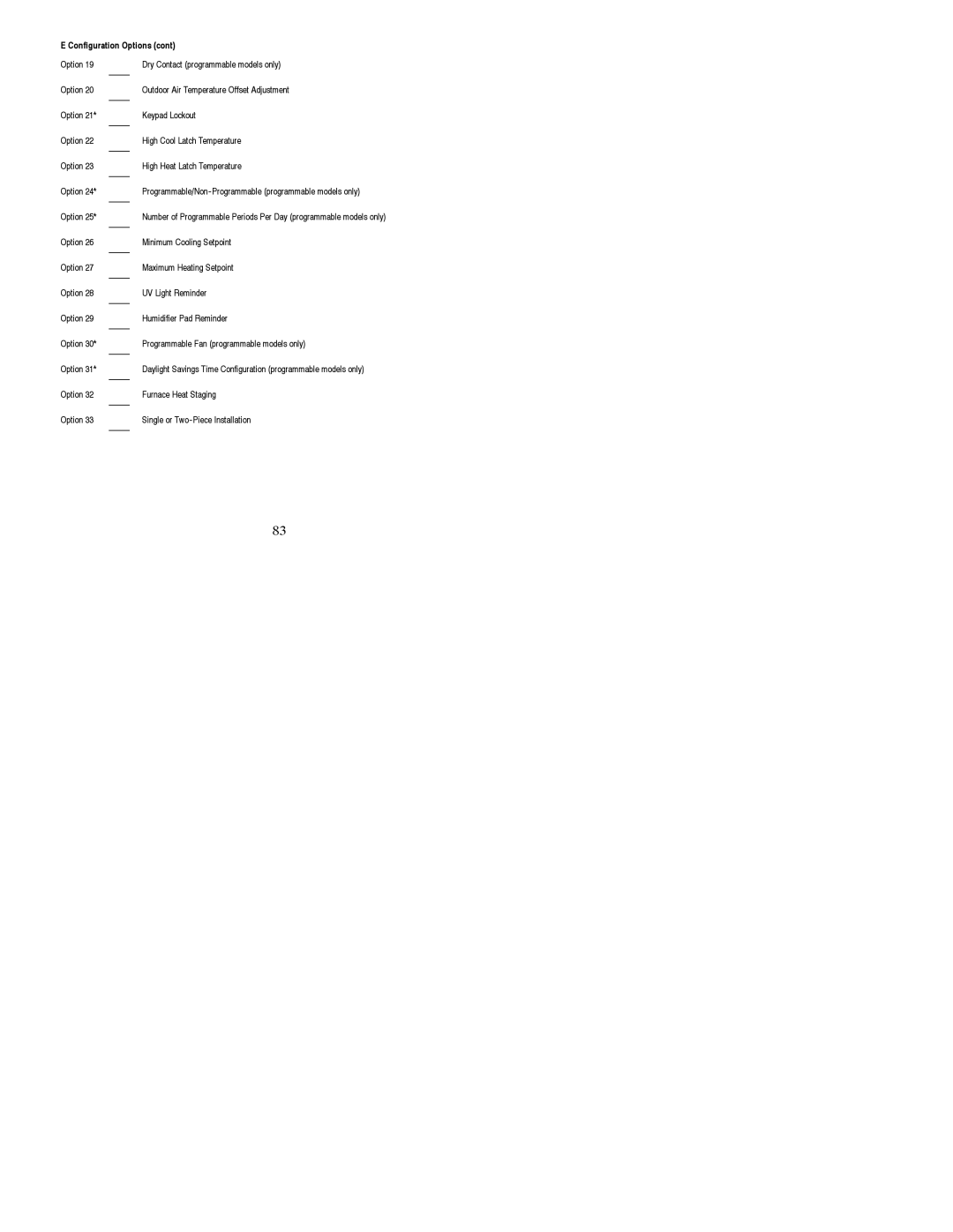 Bryant T6-PRH-A installation instructions Configuration Options 