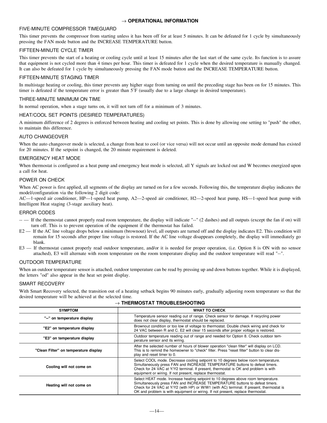 Bryant TSTAT instruction manual → Operational Information, → Thermostat Troubleshooting 