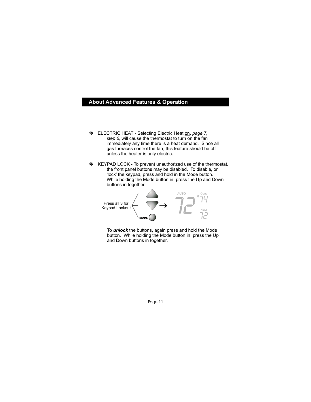 Bryant TSTATBBNB001 manual Press all 3 for Keypad Lockout 