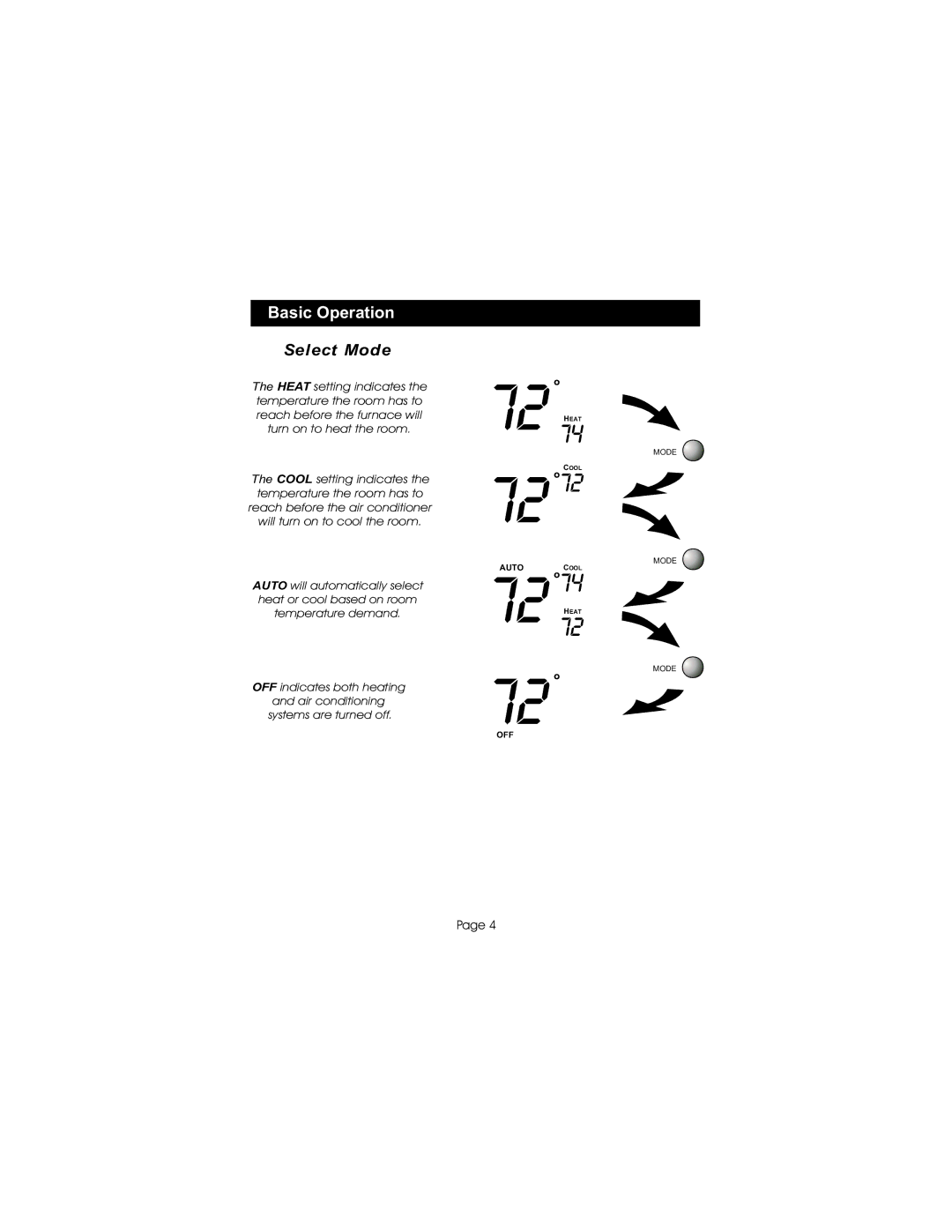 Bryant TSTATBBNB001 manual Basic Operation, Select Mode 