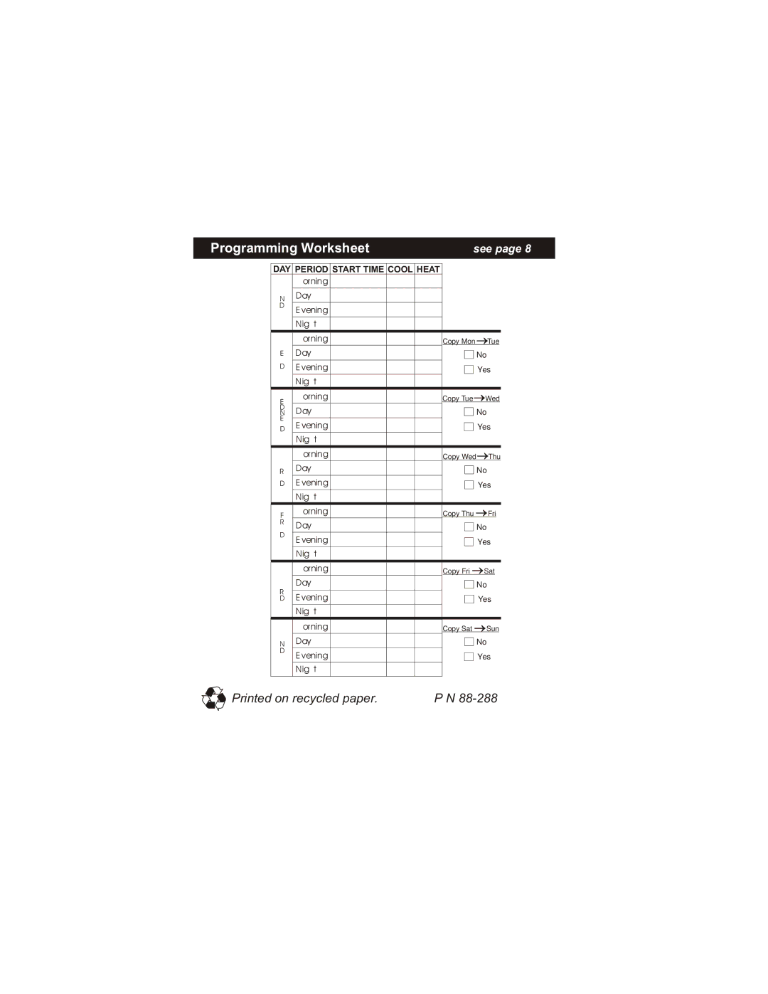 Bryant TSTATBBPRF01-B owner manual Programming Worksheet, See 