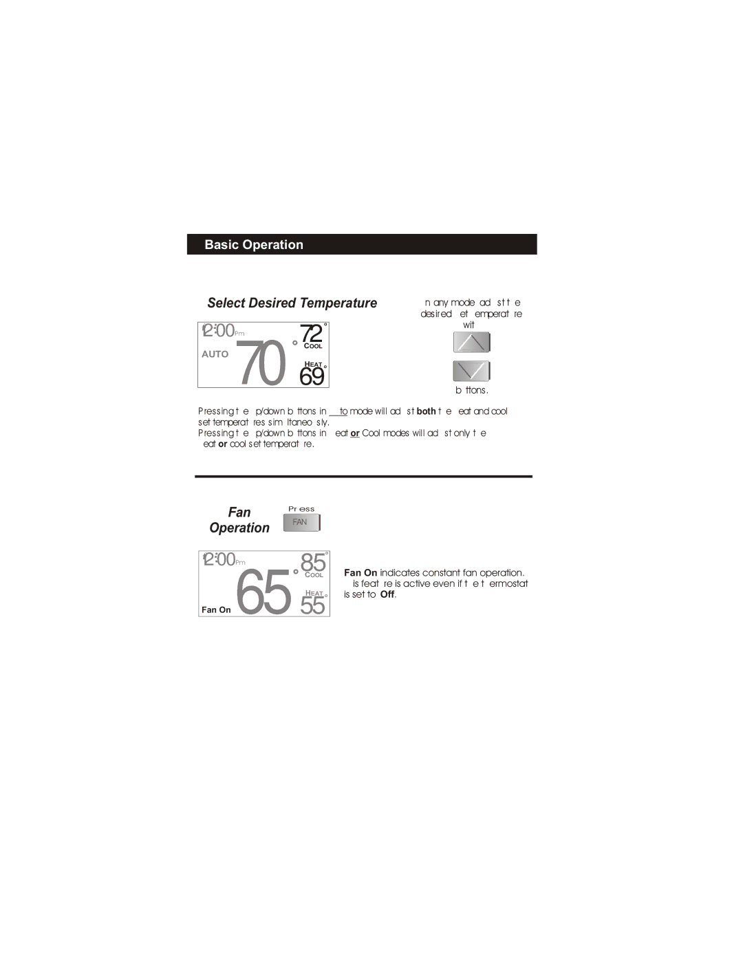 Bryant TSTATBBPRF01-B owner manual Select Desired Temperature 