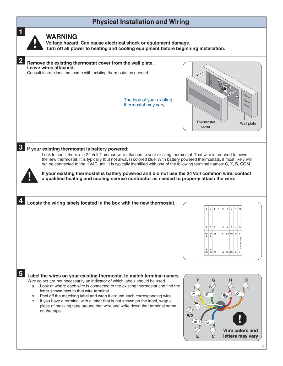 Bryant TZEMT400AB32MAA manual Physical Installation and Wiring, If your existing thermostat is battery powered 