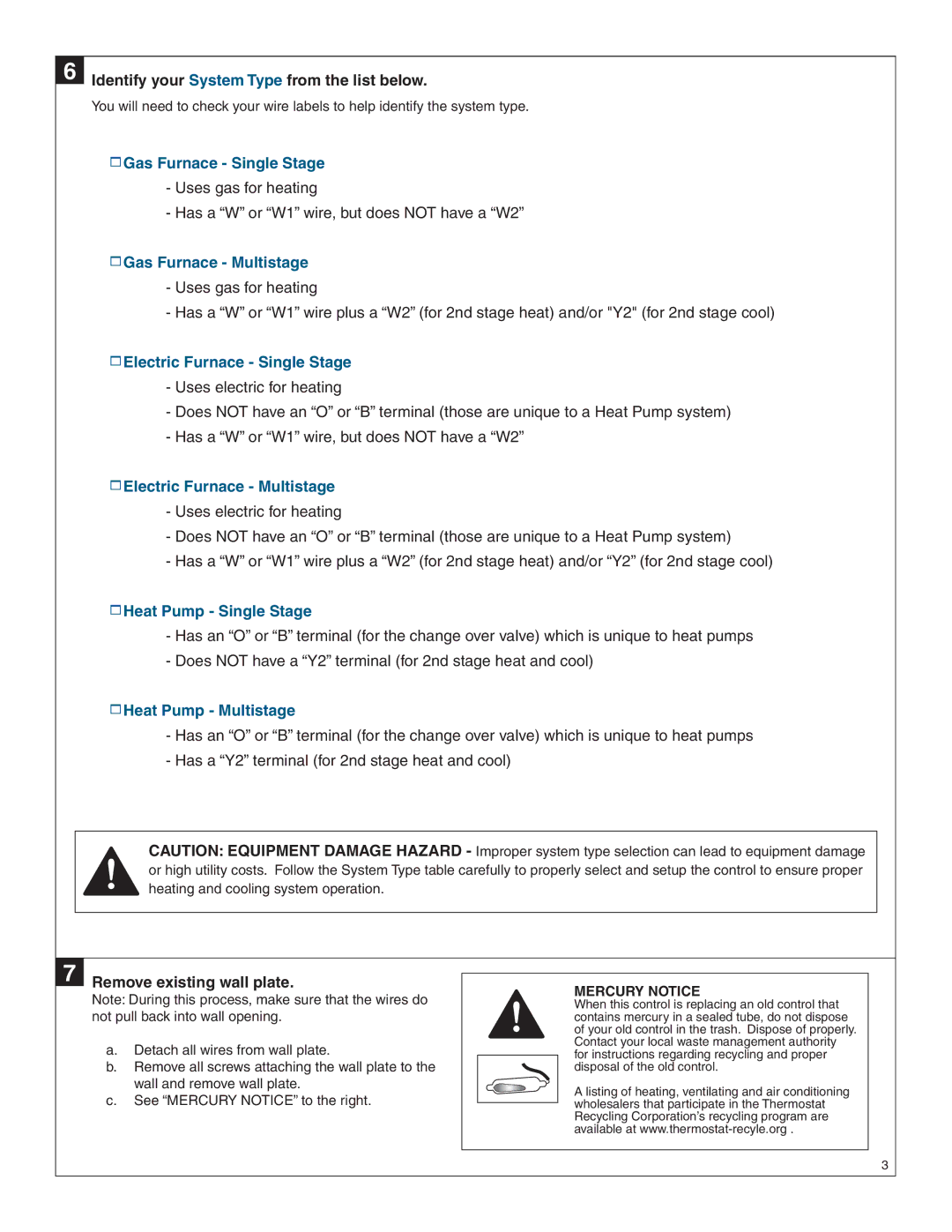 Bryant TZEMT400AB32MAA manual Identify your System Type from the list below, Remove existing wall plate 