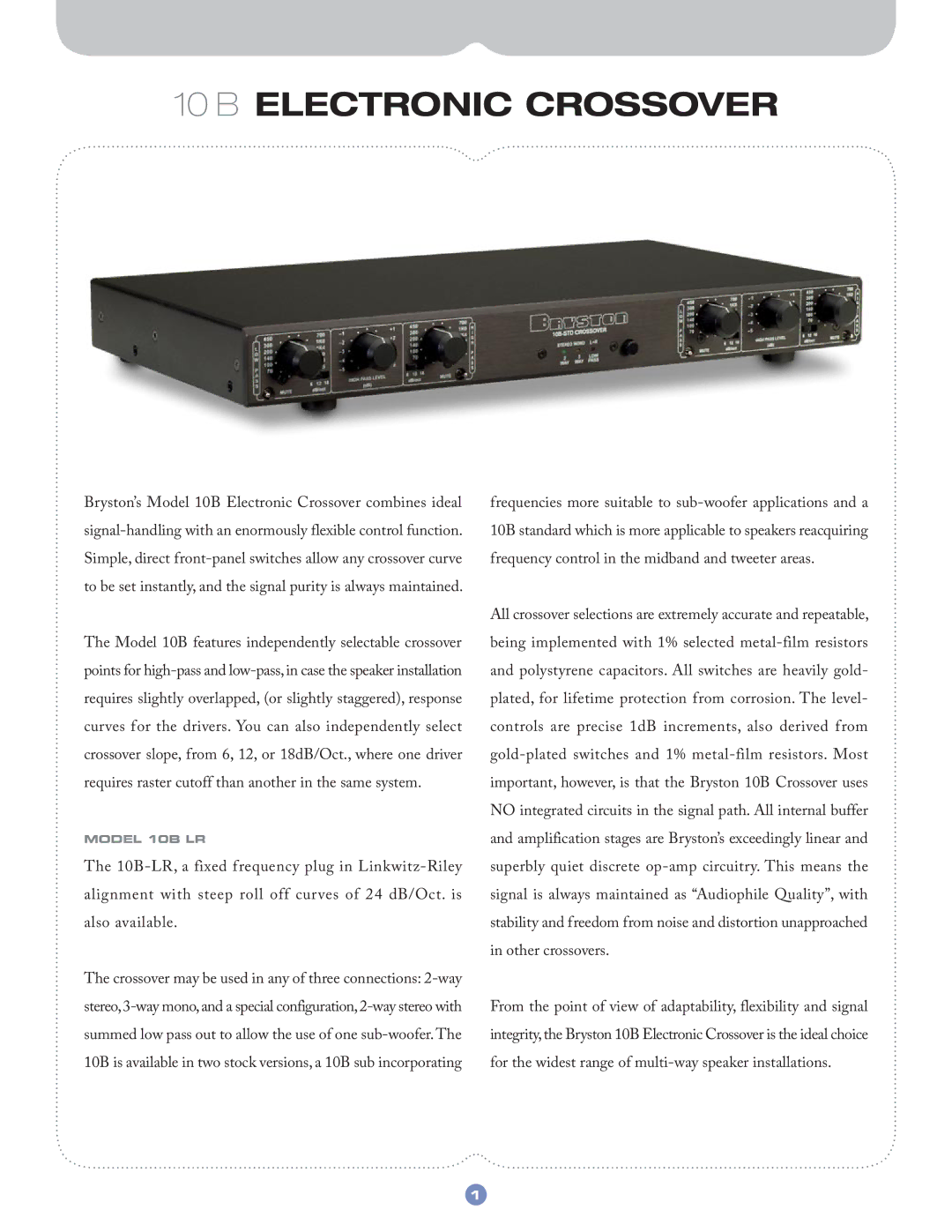Bryston 10B LR manual Electronic Crossover 