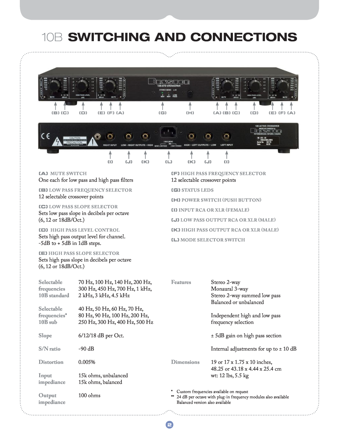 Bryston 10B LR manual 10B SWITCHING AND CONNECTIONS 