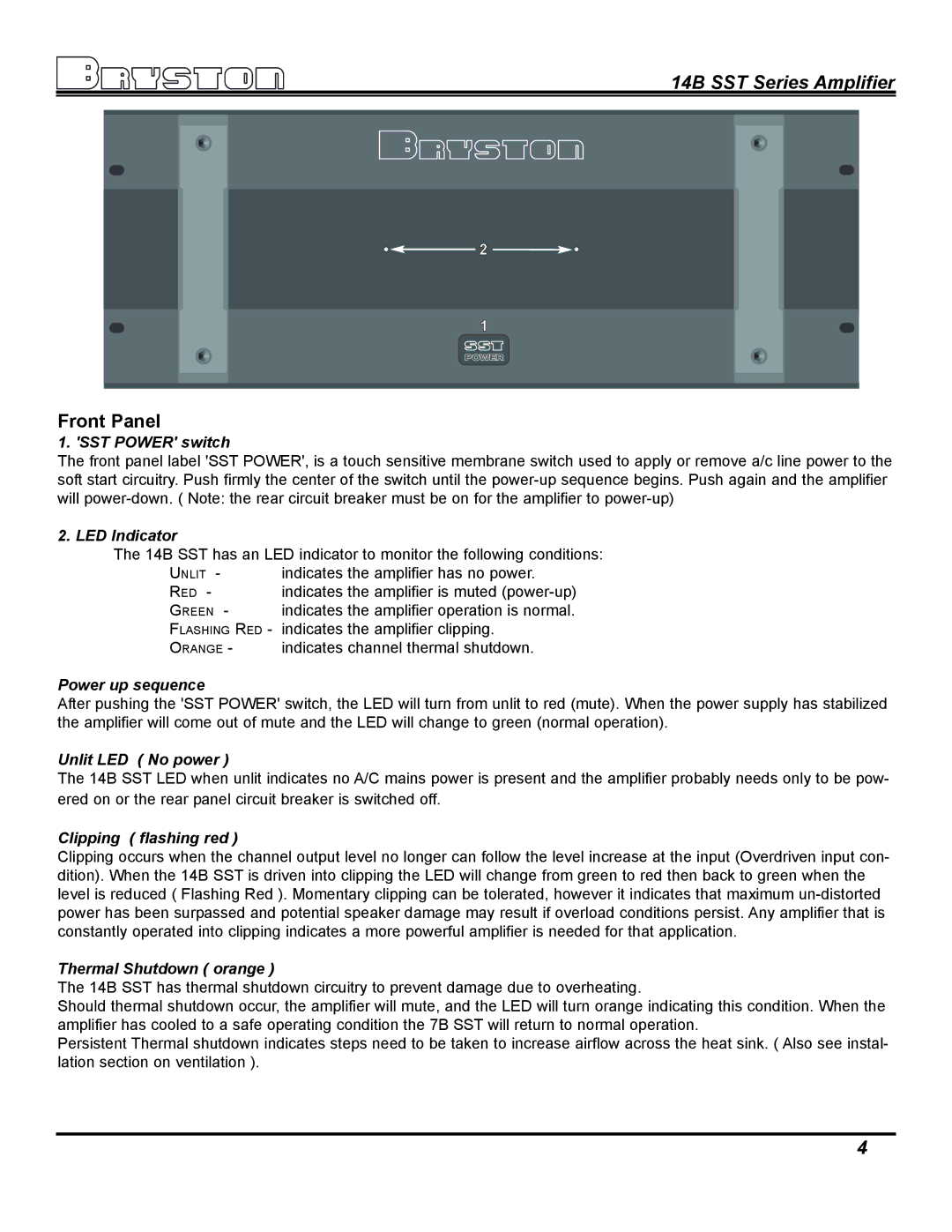 Bryston 14B SST owner manual Front Panel 