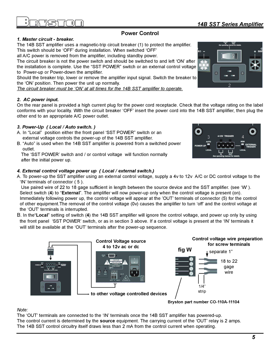 Bryston 14B SST owner manual Power Control, Fig W 