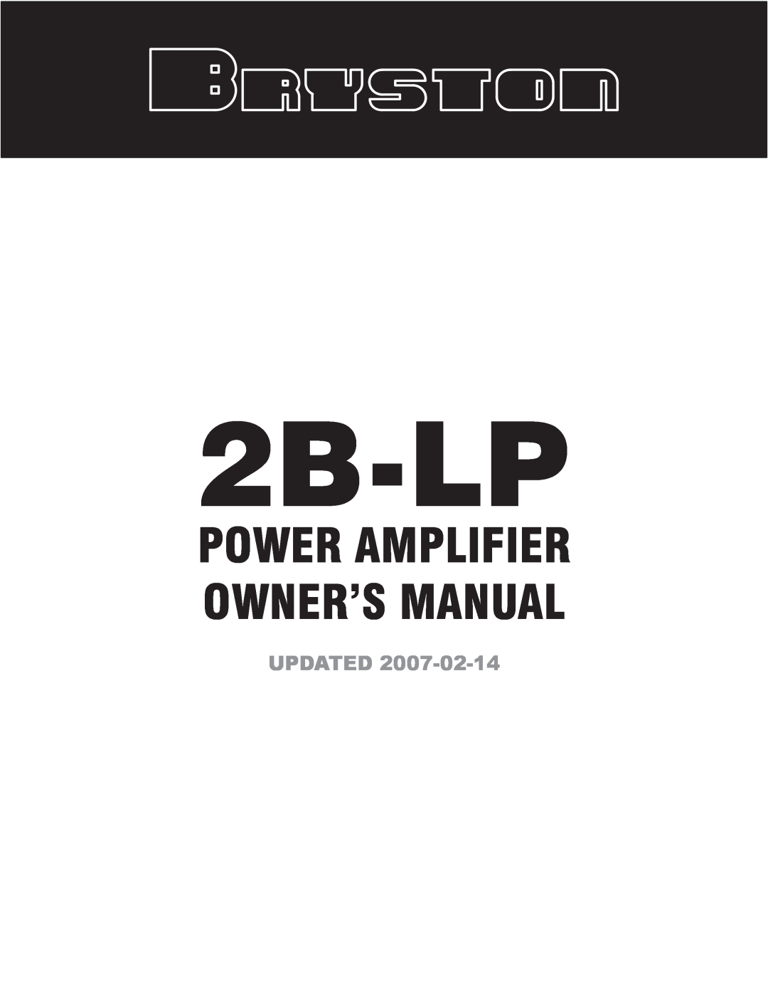 Bryston 2B-LP owner manual Updated 