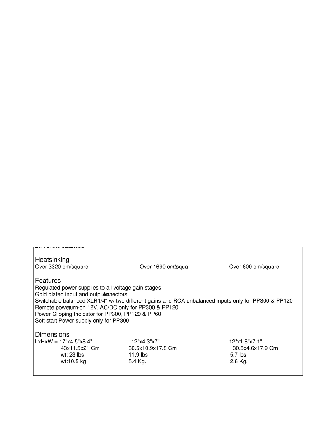 Bryston 120, 300, 60 owner manual Bryston PowerP ac Specifications 