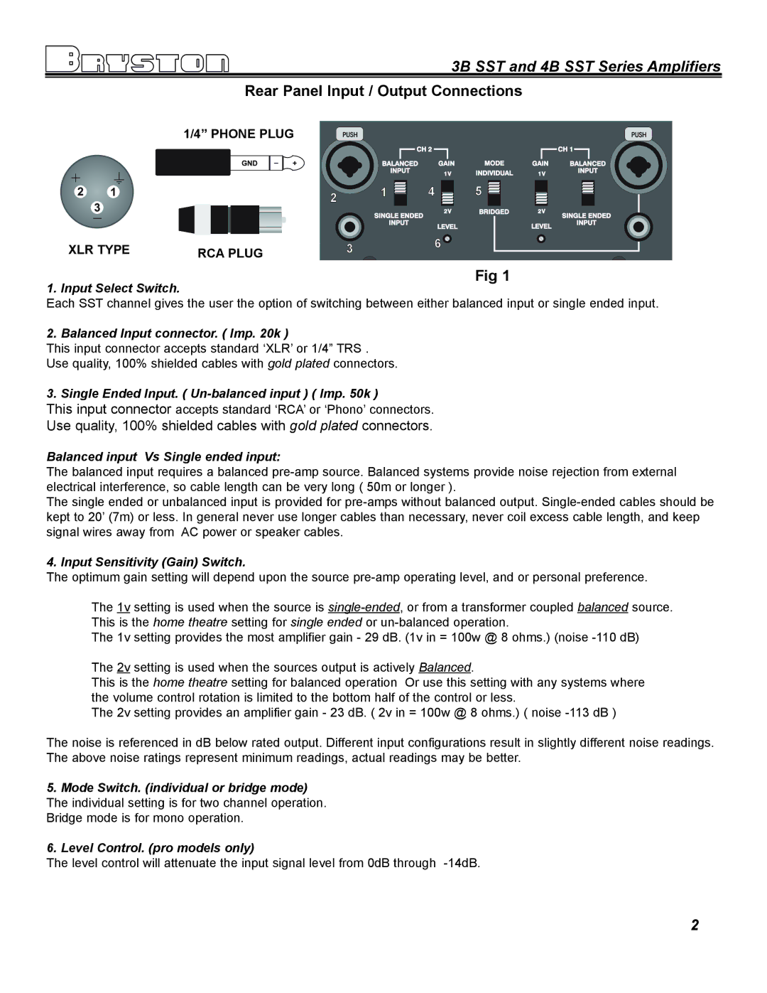 Bryston 4B SST, 3B SST owner manual Rear Panel Input / Output Connections 