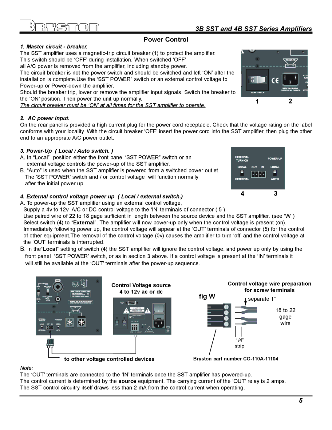 Bryston 3B SST, 4B SST owner manual Power Control, Fig W 