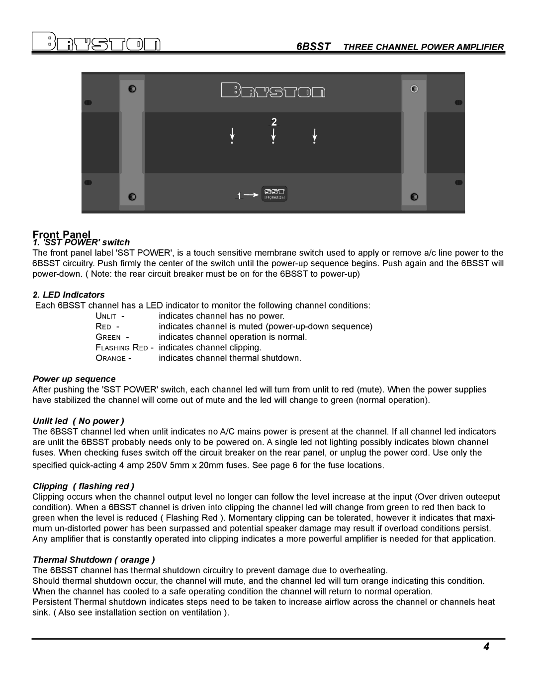 Bryston 6B SST owner manual Front Panel 