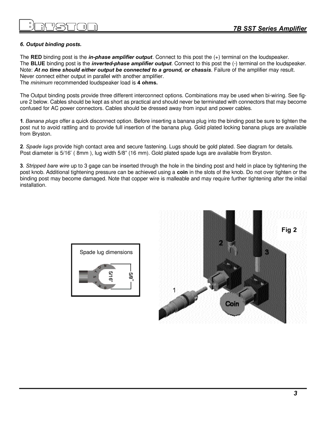 Bryston 7B SST owner manual Output binding posts 