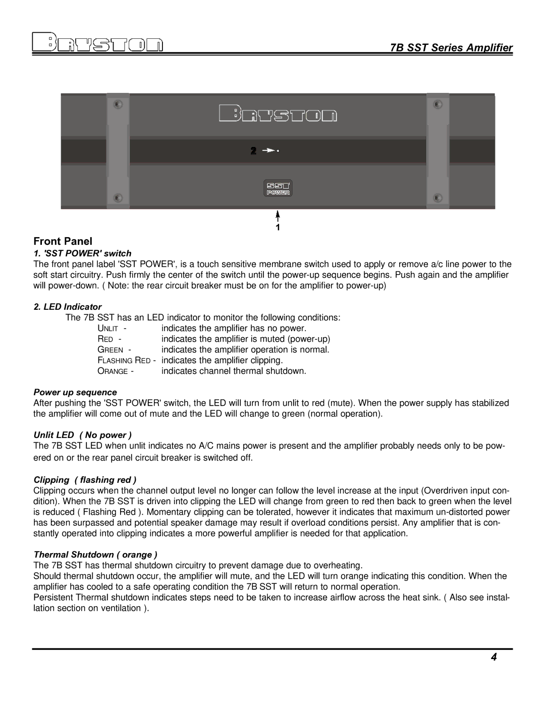 Bryston 7B SST owner manual Front Panel 