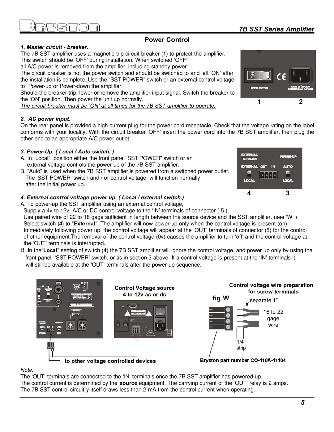 Bryston 7B SST owner manual Power Control, Fig W 