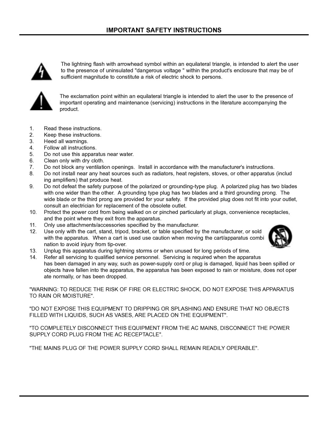 Bryston 875HT owner manual Important Safety Instructions 